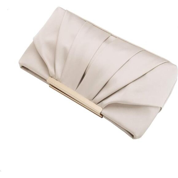 CHARMING TAILOR Clutch Evening Bag Elegant Pleated Satin Formal Handbag Simple - Picture 10 of 14